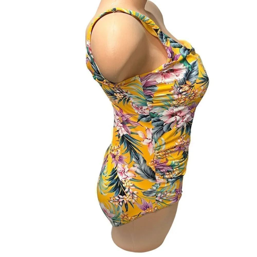 Nip Tuck Rhonda One‎ Shoulder Swimsuit Tropical Floral Womens Size 10